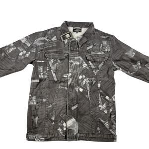 The Hideout Clothing The Coup Jacket Mens Lg Black White Denim Print NWT Limited